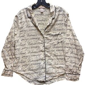 Victoria's Secret Pajama Top Womens Small Sleep‎ Shirt Button Front Script Print